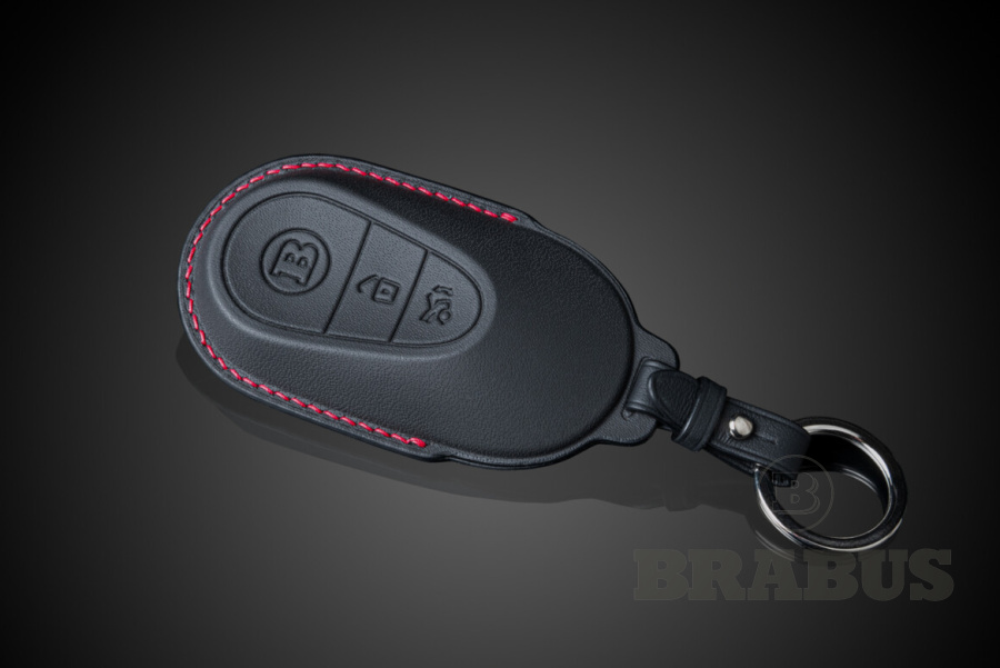 Кожаный черно-красный чехол для ключа